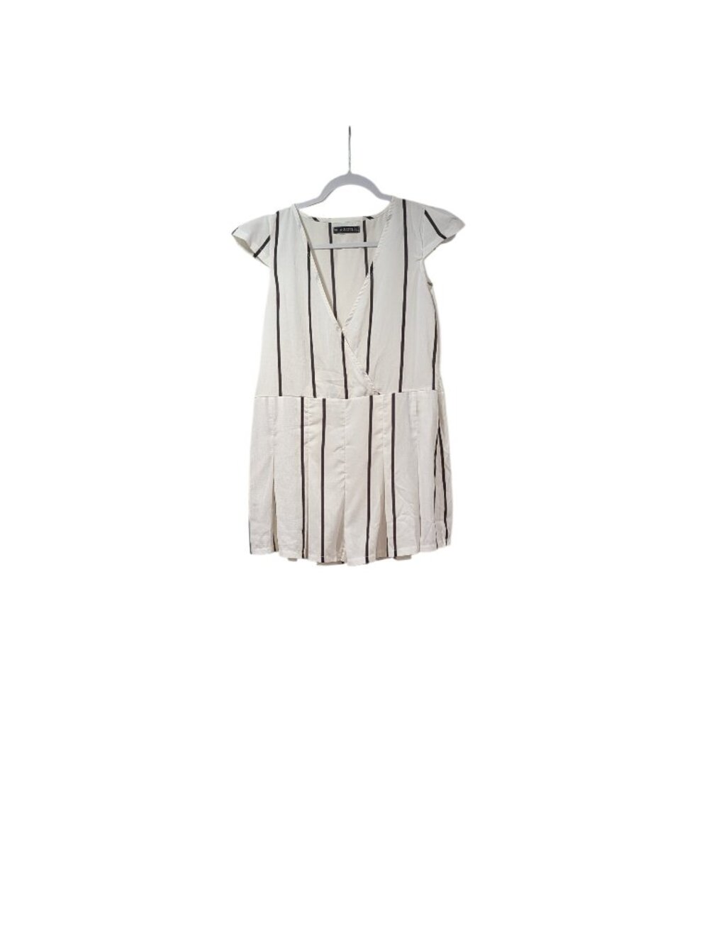 Zaful Black & White Striped Crossover Front Cap Sleeve Romper Scandinavian Sz S